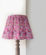 Handcrafted Wooden Table Lamp with Pink Floral Pleated Shade