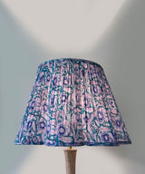 Handcrafted Wooden Floor Lamp with Blue Floral Pleated Shade