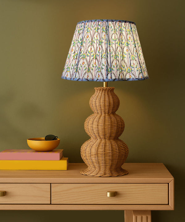 Cane Bloom Lamp With Floral Pleated Shade