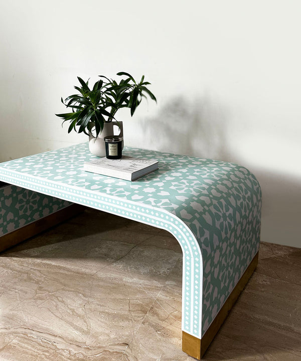 Pastel Green Mosaic Vegan Inlay Coffee Table - Zufolo Designs