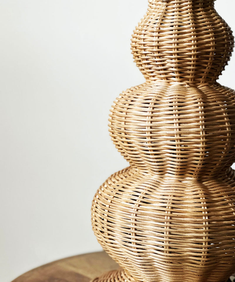 Cane Bloom Lamp With Floral Pleated Shade