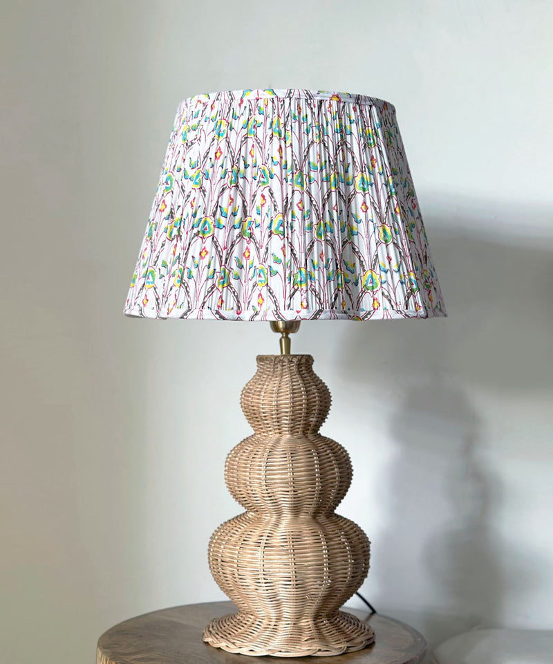 Cane Bloom Lamp With Floral Pleated Shade