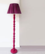 Red Floor Lamp with Maroon Gingham Pleated Shade