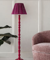 Red Floor Lamp with Maroon Gingham Pleated Shade