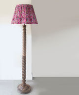 Handcrafted Wooden Floor Lamp with Pink Floral Pleated Shade