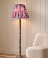 Handcrafted Wooden Floor Lamp with Pink Floral Pleated Shade