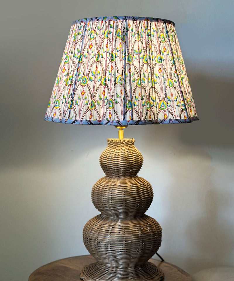 Cane Bloom Lamp With Floral Pleated Shade