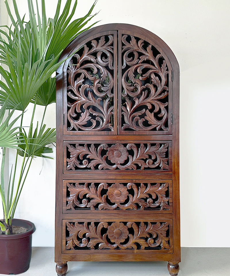 Hand Carved Wooden Temple with Drawers