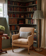 Vintage Spiral Wood Floor Lamp with Block Print Pleated Lampshade
