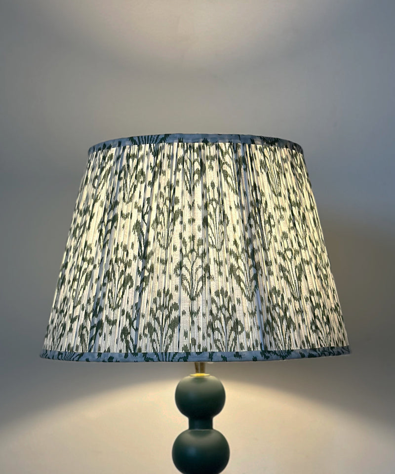Green Globe Table Lamp with Pleated Ikat Shade