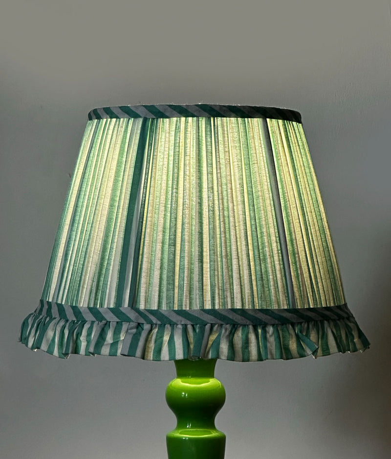 Vintage Green Pedestal Lamp with Pleated Shade