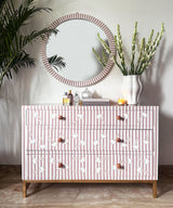 Blush Pink Floral Stripe Chest of Drawers in Vegan Inlay