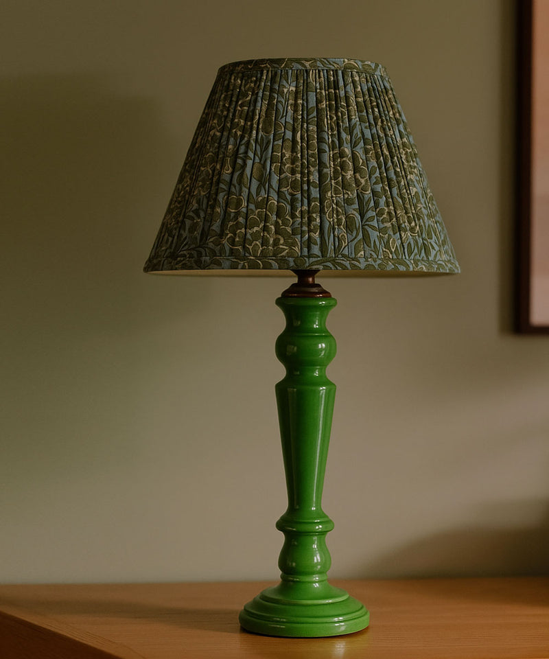 Green Gloss Lamp With Botanical Print Shade