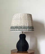 Black Wicker Gourd Table Lamp with Pleated Dot Print Shade