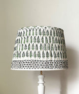 White Spindle Table Lamp with Green Floral Pleated Shade