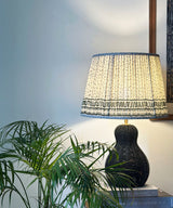 Black Wicker Gourd Table Lamp with Pleated Dot Print Shade