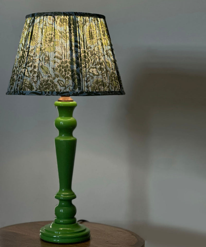Green Gloss Lamp With Botanical Print Shade