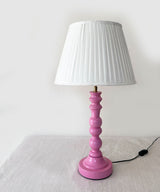 Pink Wooden Table Lamp with White Pleated Shade