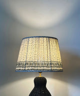 Black Wicker Gourd Table Lamp with Pleated Dot Print Shade