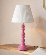 Pink Wooden Table Lamp with White Pleated Shade