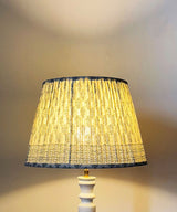 White Wooden Table Lamp with Green Floral Pleated Shade