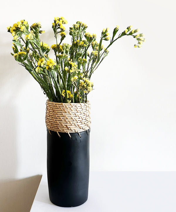 Coal Cylindrical Terracotta Cane Vase