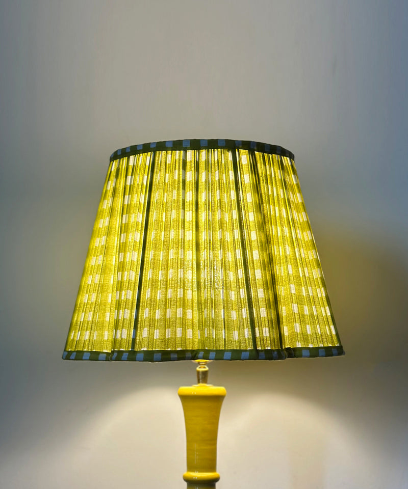 Yellow Table Lamp with Pleated Gingham Shade