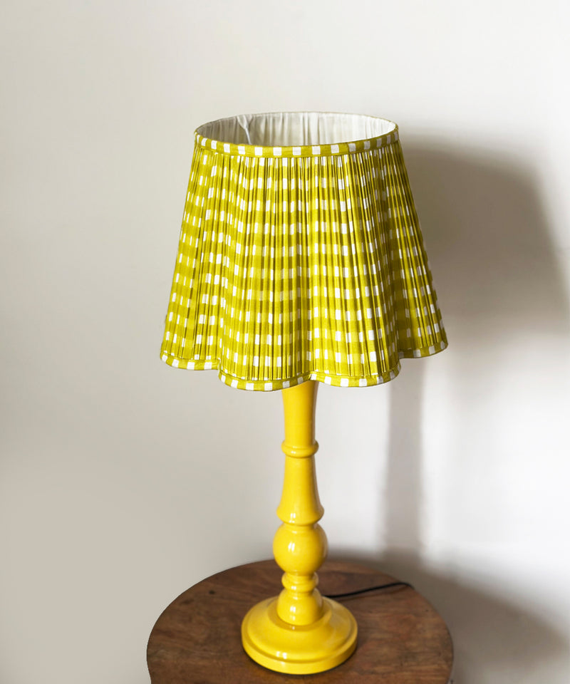Yellow Table Lamp with Pleated Gingham Shade