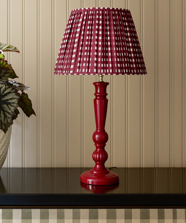 Red Table Lamp with Maroon Gingham Pleated Shade
