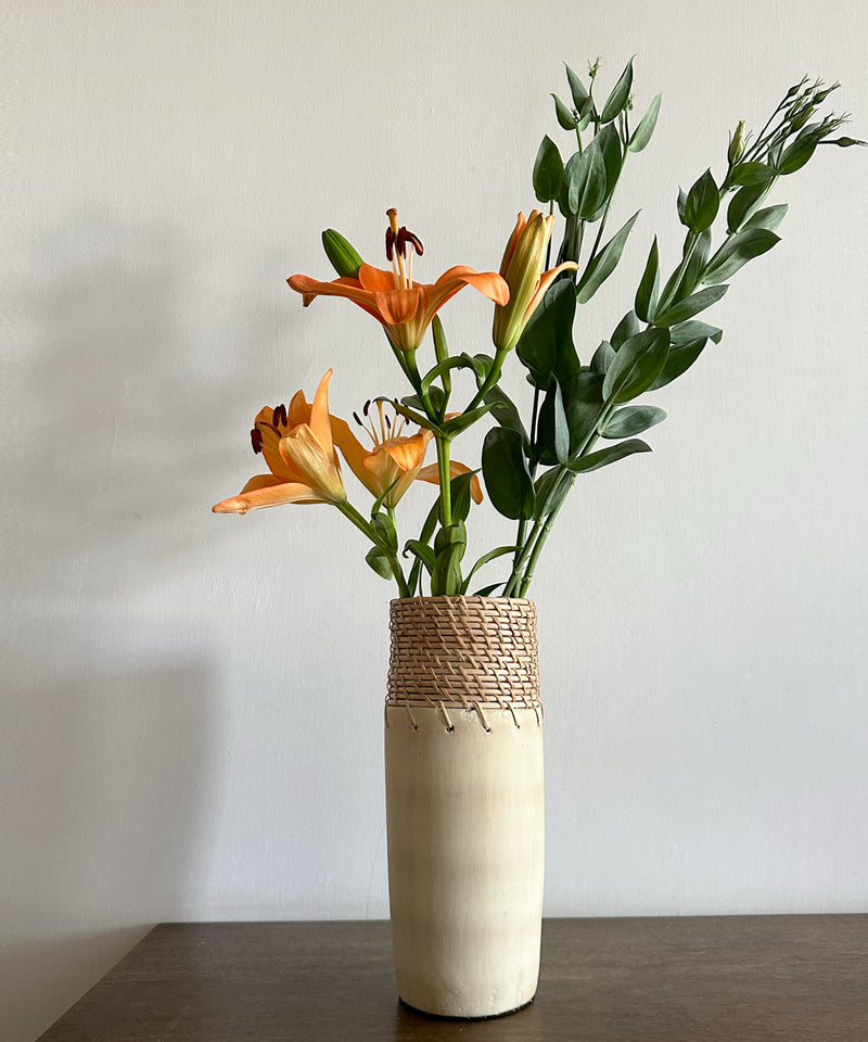 Sand Cylindrical Terracotta Cane Vase