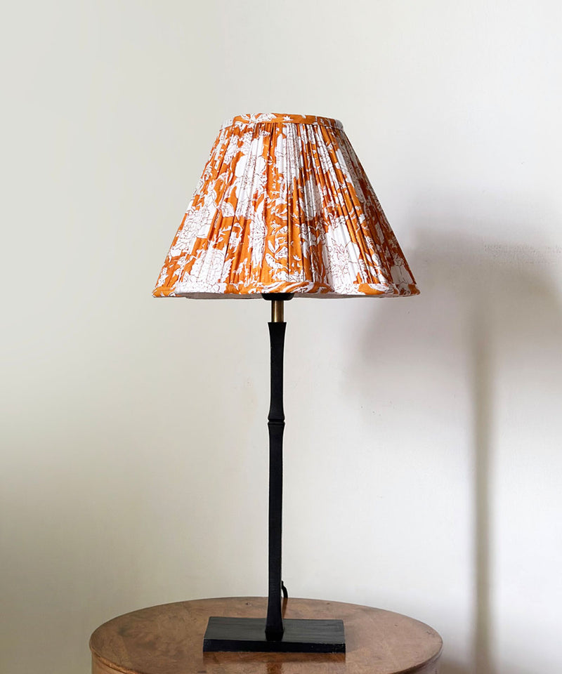 Black Metal Table Lamp with Orange Floral Pleated Shade