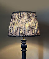 Blue Wooden Table Lamp with Pleated Indigo Floral Shade