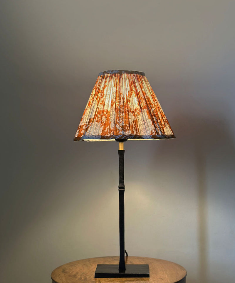 Black Metal Table Lamp with Orange Floral Pleated Shade