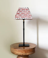 Black Iron Table Lamp with Red Floral Pleated Shade