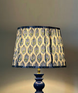 Blue Table Lamp with Block Print Pleated Shade