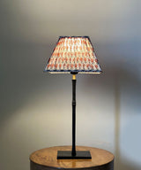 Black Iron Table Lamp with Red Floral Pleated Shade
