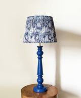 Blue Wooden Table Lamp with Pleated Indigo Floral Shade