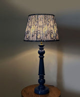Blue Wooden Table Lamp with Pleated Indigo Floral Shade
