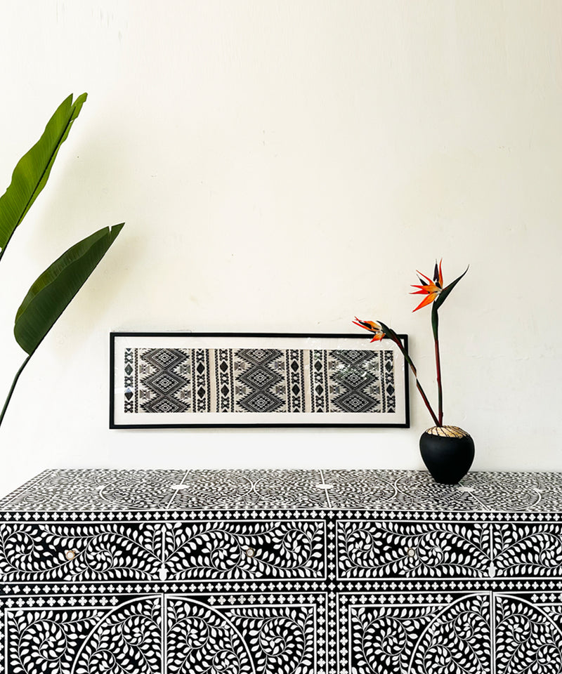 Black & White Vegan Floral Inlay Console