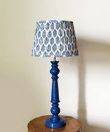 Blue Table Lamp with Block Print Pleated Shade