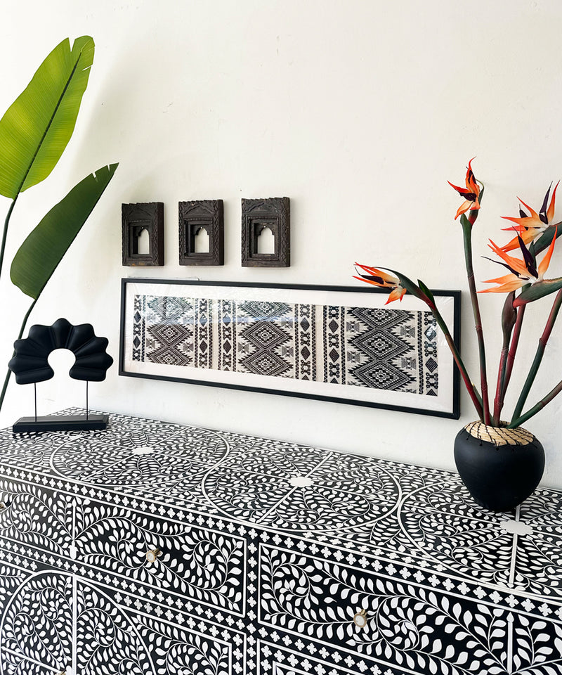 Black & White Vegan Floral Inlay Console