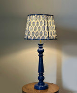 Blue Table Lamp with Block Print Pleated Shade