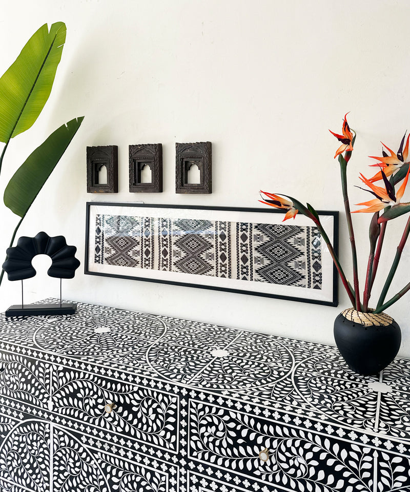 Black & White Vegan Floral Inlay Console