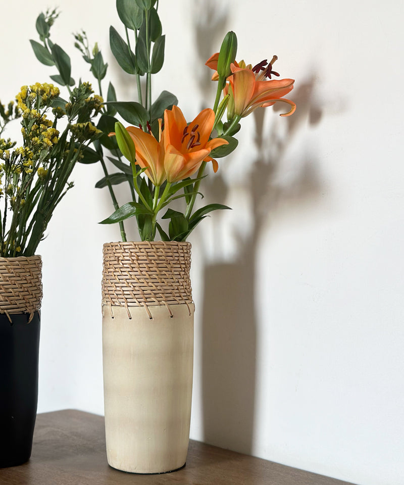 Sand Cylindrical Terracotta Cane Vase