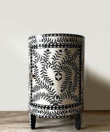 Black & White Vegan Inlay Round End Table with Storage - Zufolo Designs