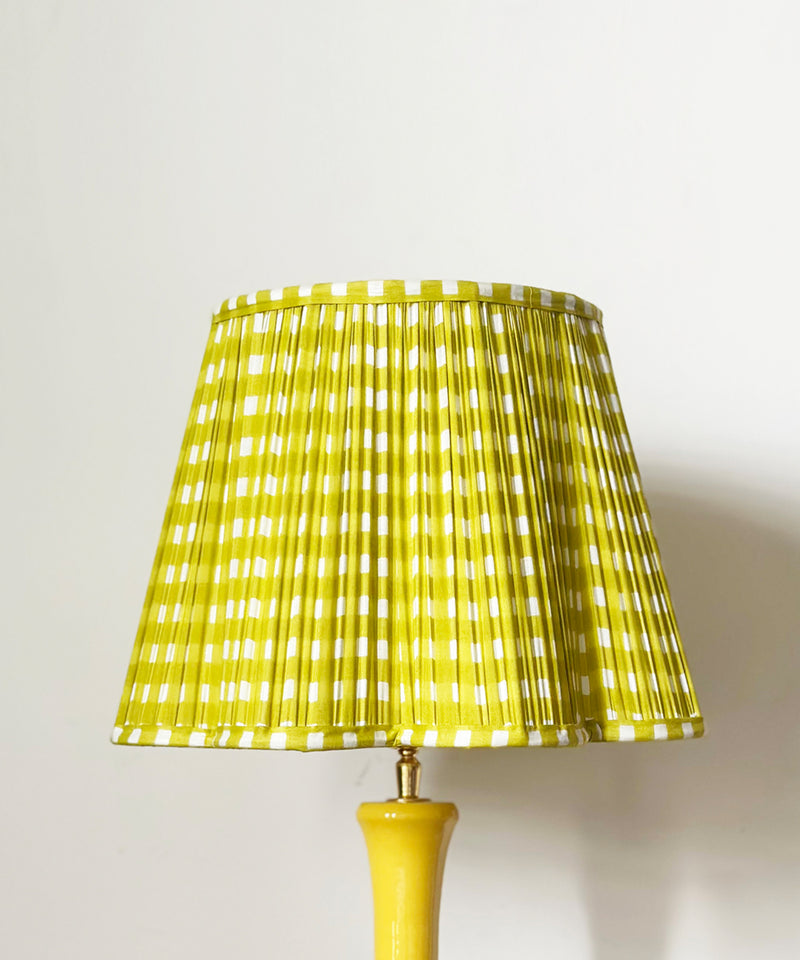 Yellow Table Lamp with Pleated Gingham Shade