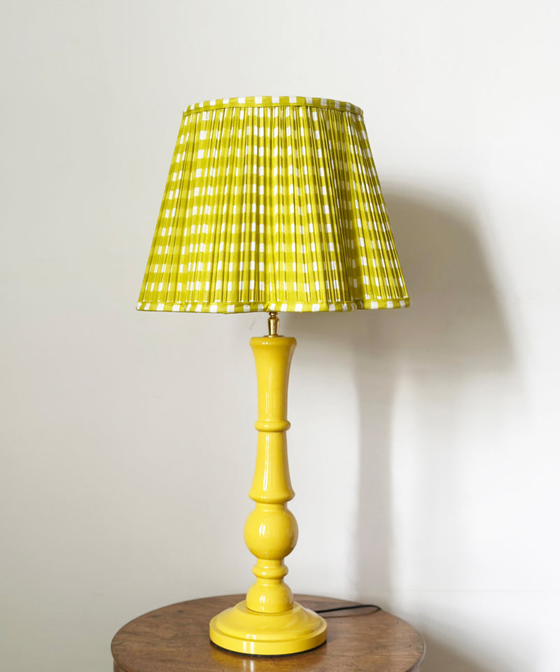 Yellow Table Lamp with Pleated Gingham Shade
