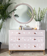 Blush Pink Floral Stripe Chest of Drawers in Vegan Inlay