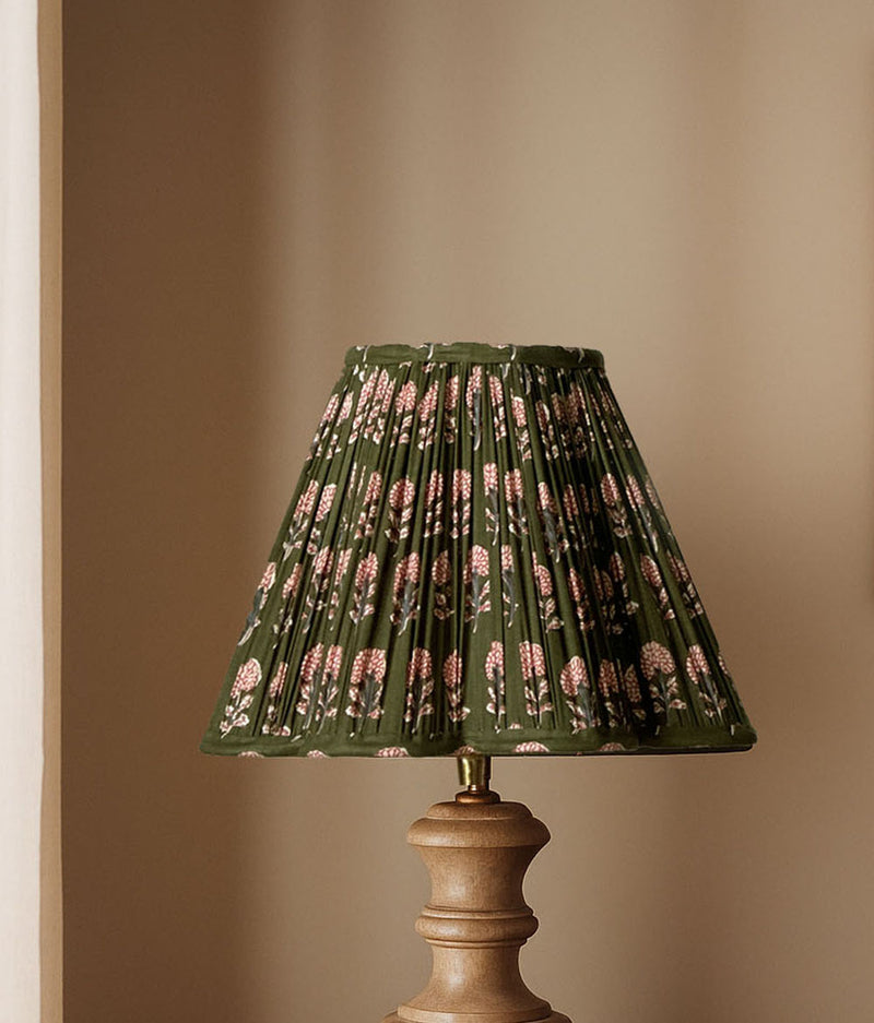 Deep Green Gloss Lamp with Olive Floral Shade