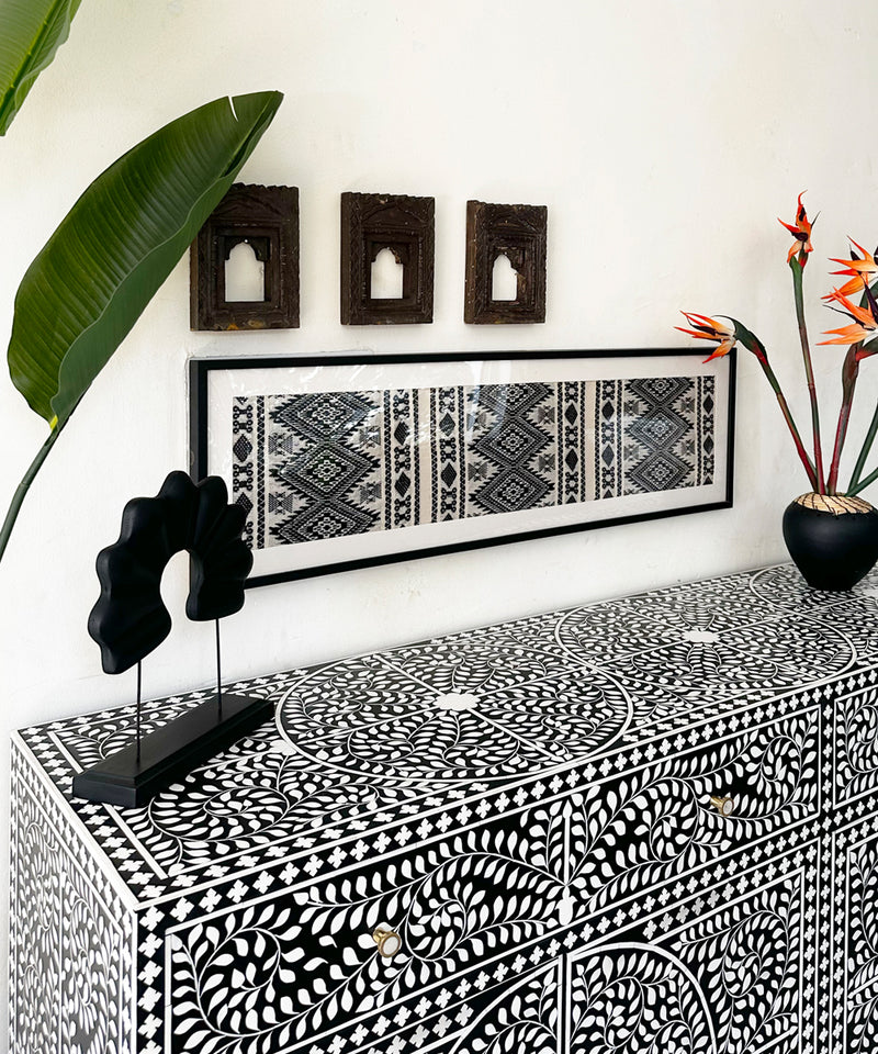 Black & White Vegan Floral Inlay Console